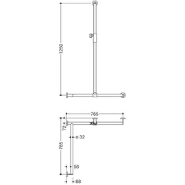 Hewi System 900 Duschhandlauf mit Haltegriff 1250 x 765 x 765 mm weiß