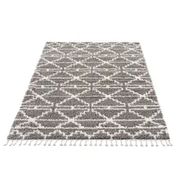 Carpet City Hochflor-Teppich CARPET CITY "Pulpy 530" Gr. 34, grau, B:80cm H:30mm L:300cm, Kunstfaser, Teppiche, Fransenteppich, besonders weich, mit Fransen, Geo-Muster