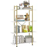 Bücherregale, Standregale, Büroregal, Industrielles Leiterregal, Wohnzimmerregal, Bücherregal mit 4 Etagen, Bookshelf für Wohnzimmer, Schlafzimmer, Arbeitszimmer, Büro, Industrie-Design, Weiß/Gold