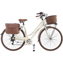 Stadtfahrrad Dolce Vita by Canellini Damen mit Korb und Taschen - Creme beige S