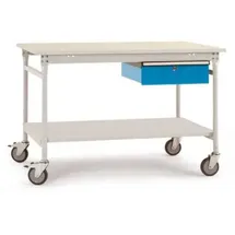 Manuflex BB5357.0002 Komplett-Beistelltisch BASIS mobil mit Kunststoff-Platte + Einzelschubfach, BxTxH: 1500 x 800 x 850 mm