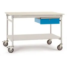 Manuflex BB5357.0002 Komplett-Beistelltisch BASIS mobil mit Kunststoff-Platte + Einzelschubfach, BxTxH: 1500 x 800 x 850 mm