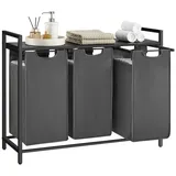 VASAGLE Wäschekorb 3 x 38 L mit Ablage, schwarz-grau