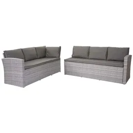 Mendler Poly-Rattan Sofa-Garnitur HWC-A29, zwei 3er-Sofas Gartengarnitur Lounge-Sofa Garten ~ hellgrau Kissen grau