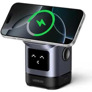 UGREEN UNO 2 in 1 Qi2 zertifizierte Ladestation, 15W iPhone Ladestation kompatibel mit MagSafe, magnetisches Wireless Charger für iPhone 16/15/14/13/12, AirPods 2/3, Winkel-Einstellbarer Ladeständer