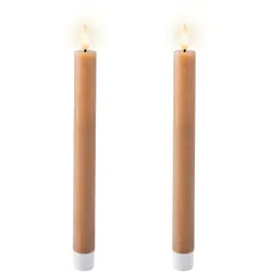 Lumineo 2 LED Kerzen mit Timerfunktion 24cm Wachs - Echtwachskerzen flackernde Flamme Kerzen batteriebetrieben Wachskerzen Stabkerzen Rustik Braun Warmweiß