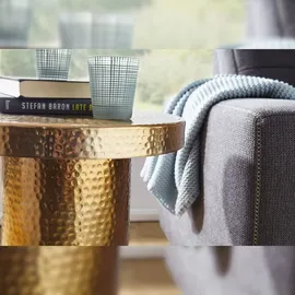 FineBuy Beistelltisch 43 x 59 cm Aluminium - Hammerschlag Alu kleiner Couchtisch - Orientalischer Design Wohnzimmertisch Gold