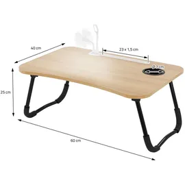 ML-Design Laptoptisch Natur 60x40 cm, Betttisch klappbar, Notebook Tisch mit 4 USB Ladeanschluss, Schublade, USB-Lampe, Lüfter, Laptopständer Lapdesks
