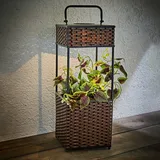 Solar led Rattan Blumensäule braun - 50 cm - Beleuchteter Blumentopf Ständer mit Griff