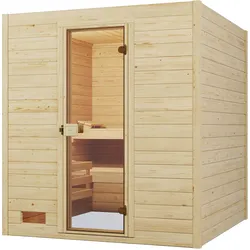 Sauna WEKA "Massivholzsauna VALIDA 3", beige (natur), Saunaofen, externe Steuerung, 7,5 kW, Saunen, Blockbohlen, moderne Ganzglastür