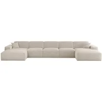 Fun Möbel Wohnlandschaft Sofa U-Form CELES PREMIUM XL in Stoff Sven Altweiß