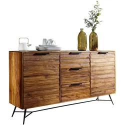 FineBuy Sideboard 160 cm Kommode Türen & Schubladen Anrichte Massivholz Schrank