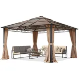 TOOLPORT Gartenpavillon 4x4 m wasserdicht ALU Deluxe Pavillon mit 4 Seitenteilen Hardtop Dach