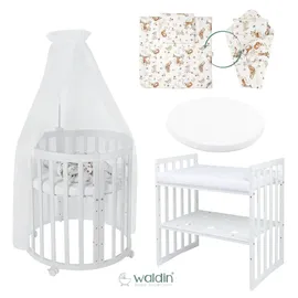 Waldin Babybett OWAL Kinderbett 7in1 mit Matratze, mitwachsendes Kinder-Bett