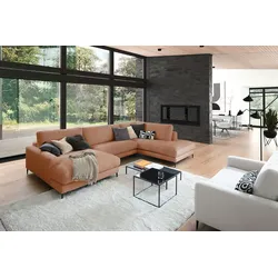 KAWOLA Sofa CARA Wohnlandschaft U-Form Cord rost Longchair links