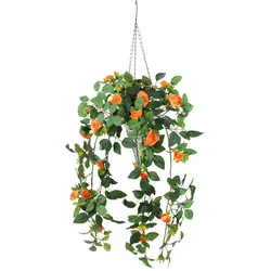 Kunstpflanze I.GE.A. "Künstlicher Rosenbusch im Korb", orange, B:30cm H:80cm L:26cm, Polyester, Kunstpflanzen, Rosen Deko Kunstblumen Seidenblumen Blumen Blumengirlande Rosenranke