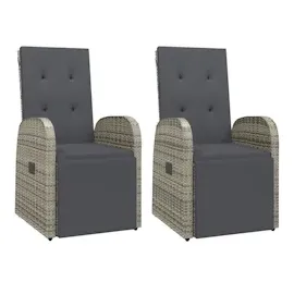 vidaXL Polyrattan Garten-Liegestuhl 57 x 69 x 106 cm grau inkl. Kissen 2 St.