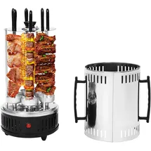 kazafa Vertikaler Rotisserie-Grill 1000W 20×37.5cm Vertikaler Elektrogrill mit 5/6 Spieße, 400-500°C Edelstahl Elektrische Drehgrillmaschine für BBQ, Tischgrill, Vertikalgrill (6)