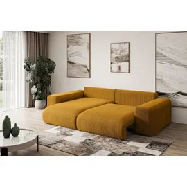 altdecor Ecksofa Cord mit Schlaffunktion 2-Sitzer Senfgelb