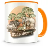 Samunshi® Kindertasse mit Namen Tasse Big Five Personalisierte Tasse mit Namen Kinder Kinderbecher mit Namen Kindergarten orange 300ml