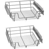 NAIZY 2x Teleskopschublade 50cm Breite anwendbar Küchenschublade Silber Küchen Regal aus Massiver Edelstahl Schrankauszug Küchenschrank (Tatsächliche Breite 47cm, 2 Stück)