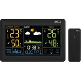EMOS Funk Wetterstation mit Farbdisplay und Außensensor, Thermometer, Hygrometer, Barometer, Wettervorhersage, Datum- und Uhranzeige, Wecker, Smiley-Indikator, inkl. Netzteil