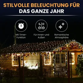 Gartenpirat LED Lichternetz 3x3m Batterie 200 LED warmweiß Timer außen 3x3