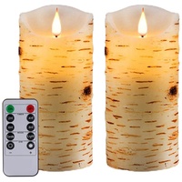 Tappovaly LED-Kerzen, flammenlose batteriebetriebene Kerzen. Blinkende Kerze mit Fernbedienung und Timer. Set von 3 echtes Wachs, verwendet für Wohndekoration und Feiertagsfeiern (2PACK, Birkenrinde)