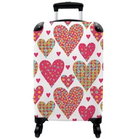 NoBoringSuitcases.com© Kinderkoffer 55x35x20cm Muster - Herzen - Rosa - Mädchen, 4 Rollen, Koffer mit 4 rollen, Kindertrolley, Reisekoffer für Mädchen bunt