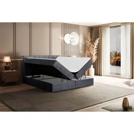 altdecor Boxspringbett mit H3 Matratze und Topper - 200 x 200 cm - OTTA - Dunkelgrau Samt - Polsterbett mit Bettkasten und Lattenrost, Bett mit Sta... - Dunkelgrau