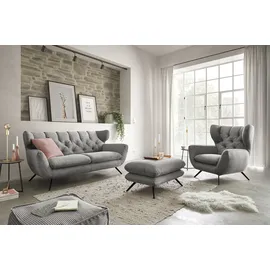 Candy Sessel 3C CANDY "Beatrice Ohrensessel mit Knopfheftung im Rücken", grau (dunkelgrau), B:100cm H:106cm T:95cm, Samt-Optik (100% Polyester), Sessel, Sessel, bequemer Retro Solitärsessel auch in Cord und Fellimitat