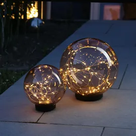 MARELIDA LED Solar Kugel Tisch Gartenleuchte mit Drahtlichterkette bernstein amber 2 Stk.