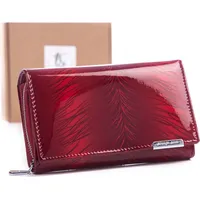 Jennifer Jones Damen Portemonnaie Geldbörse Portmonee Geldbeutel Lackiertes Echtelder mit RFID Schutz großes Münzfach mit Reißverschluss - Rot