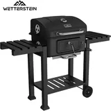 Wetterstein® solider XXL-BBQ GRILLWAGEN Holzkohle Grill mit grosser Doppelablage, Edelstahl Griff, Thermometer und pulverbeschichteter Oberfläche