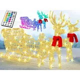 Kesser Kesser® 240er Led Rentiere Mit Schlitten Weiß Timer Weihnachtsbeleuchtung Für Außen Und Innen Weihnachtsfigur Weihnachtsdekoration Bunt,rgb Led