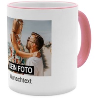 PhotoFancy® - Fototasse - Personalisierte Tasse mit eigenem Foto - Rosa - Layout 1 Bild + Text
