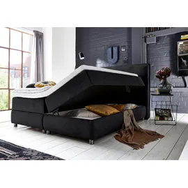 Atlantic Home Collection TILO Boxspringbett inklusive Topper (Härtegrad H2) und Stauraumfunktion beidseitig, schwarz, 200 x 200 cm