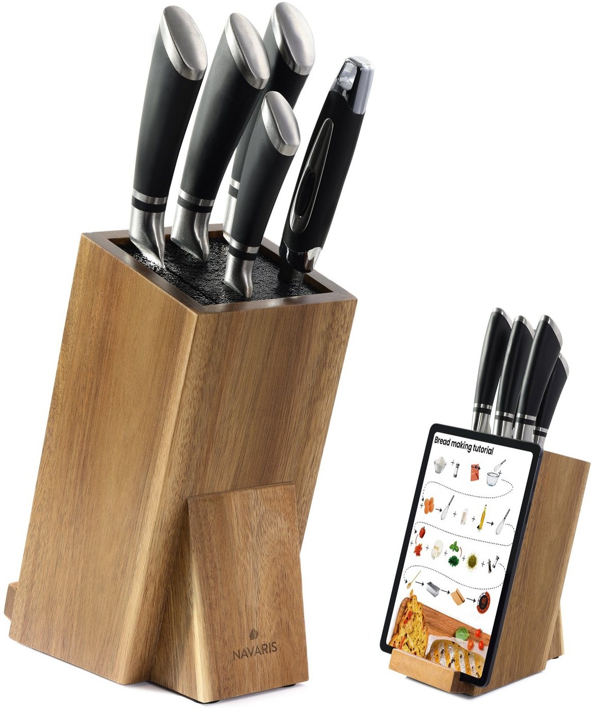 Navaris Messerblock Messerblock mit Smartphone- und Tablethalter - Messerblock ohne Messer (1tlg) braun