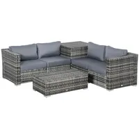 Outsunny 6 Tlg. Polyrattan Gartenmöbel Set mit Kissen und Stauraum