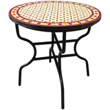 Marokkanischer Mosaiktisch Giralda Natur Bordeaux Gelb 80cm - Handarbeit