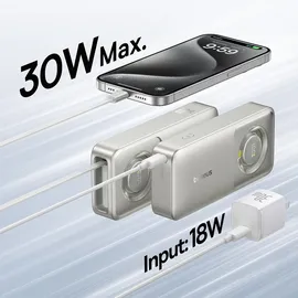 Baseus Free2Pull Powerbank mit Usb-c-anschluss und einziehbarem USB-C-Kabel - grau