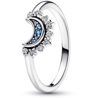 Pandora Moments Himmlisch Funkelnder Blauer Mondring aus Sterling Silber mit klaren Cubic Zirkonia Steinchen in der Größe 56,