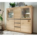 Highboard Schrank Massivholz 166x148cm Wildeiche Eiche geölt / schwarz NEU OVP!!