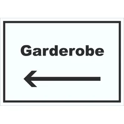 HB-Druck Garderobe Schild mit Text Richtungspfeil links Kleidung aufbewahren waagerecht A3 (297x420mm)
