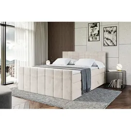 altdecor Boxspringbett mit Matratze, Topper, Polsterbett mit, Bettkasten MOETI-Z KING | Beige Casablanca | 140x200 cm, Schlafzimmer, Betten, Boxspringbetten
