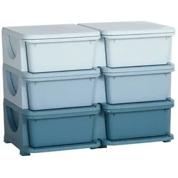 HOMCOM Spielzeugtruhe Schubladenschrank für Kinder Aufbewahrungsboxen mit 6 Ebenen Blau (Spielzeug-Organizer, 1 St., Spielzeugkiste), 275L x 37B x 56.5H cm blau