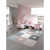 Teppich-Traum Kinderzimmer Teppich Spiel & Baby Teppich Herz Stern Punkte Design in Rosa Weiß Grau Größe 120x170 cm