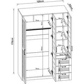 [en.casa] Kleiderschrank Finning 176x120x52 cm 3 Schubladen Weiß