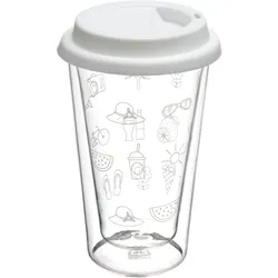GRÄWE Doppelglas Becher, 300 ml, 'Sommer' mit weißem Deckel