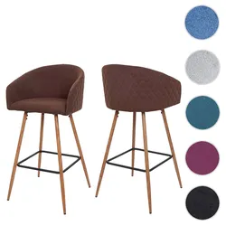 2er-Set Barhocker HWC-D72, Barstuhl Tresenhocker K√ochenhocker mit Lehne, Metall Holzoptik ~ Stoff/Textil, braun